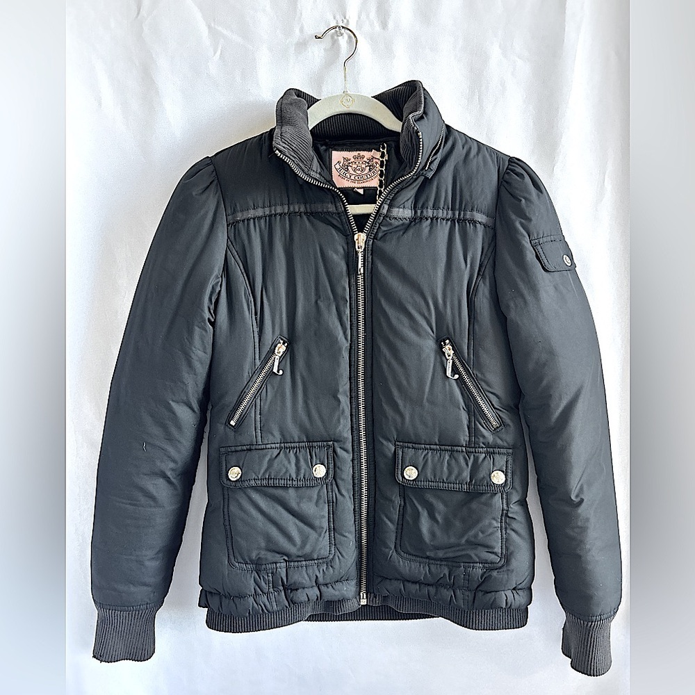 Juicy Couture Black Quilted Puffer Jacket with fur hood